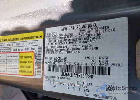 2014 Ford Fusion Se from USA, damaged, VIN 3FA6P0H72ER138398